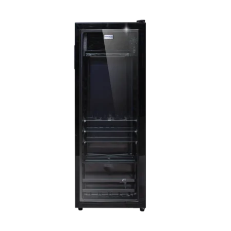Nasco 200L Narrow Glass Door Refrigerator| 1-Door 18.5" width Merchandiser Display Cooler Case Fridge , Mini fridge with Tempered Glass Door, Compressor Cooling Beverage Cooler Refrigerator with Wine Racks and Flat Shelves [NAS-FL200SC]