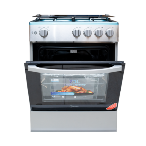 Midea 60×60 4 Burner Gas Cooker w/ Grill| Silver, Glass Lid [24TMG4G081-S]