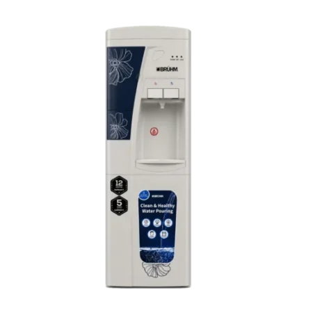 Bruhm Hot & Cold Water Dispenser w/ Fridge Cabinet & Built-in Water Cup Compartment, Warm Grey [BDS-HC39]