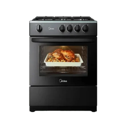 Midea 60×60 4 Burner Gas Cooker w/ Grill| Black, Glass Lid [24TMG4G081-B]