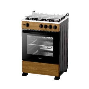 Midea 60×60 4 Burner Gas Cooker w/ Grill & Auto Ignition| XPRESS Grill, Wooden Finish, Oven Lamp [24TMG4G081-WD]