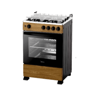 Midea 60×60 4 Burner Gas Cooker w/ Grill & Auto Ignition| XPRESS Grill, Wooden Finish, Oven Lamp [24TMG4G081-WD]