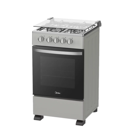 Midea 50×50 4 Burner Gas Cooker w/ Grill| Glass Lid, Silver Mirror Finish [SP5055T082-SGH]