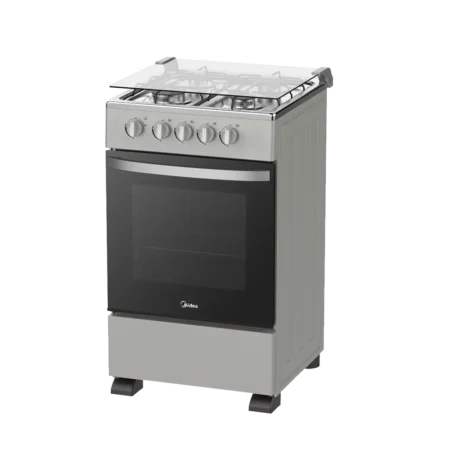 Midea 50×50 4 Burner Gas Cooker w/ Grill| Glass Lid, Silver Mirror Finish [SP5055T082-SGH]