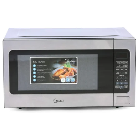 Midea 62L Large Capacity Solo Microwave Oven w/ Digital Touch Control| 1200W, Child-Safety-Lock, 6 Auto Menus, LED Display with Timer, Defrost & Delay Start Function, Silver [EM262AMY-S]