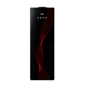 Haier Hot & Cold Water Dispenser w/ Fridge Cabinet | Elegant Black Glass Design, Overheat Protection, Fast Cooling Performance, Efficient Compressor Cooling [HDR-TC2C1GB-PK]