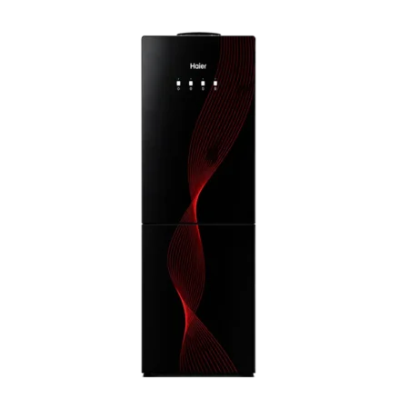 Haier Hot & Cold Water Dispenser w/ Fridge Cabinet | Elegant Black Glass Design, Overheat Protection, Fast Cooling Performance, Efficient Compressor Cooling [HDR-TC2C1GB-PK]