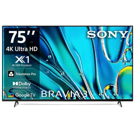 Sony 75" Bravia 3 Class LED 4K HDR Google TV (2024) | Android TV™, Voice Remote Control, Dolby Audio, Dolby Atmos, Works with Apple AirPlay/Apple HomeKit [K-75S30]