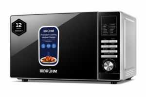 Bruhm 25L Digital Microwave Oven with Grill  Function| Child-Safety-Lock, LED Display, Full Glass Finish| 900W, Silver [BME-25GSM]