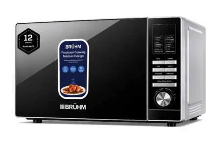 Bruhm 25L Grill Microwave Oven w/ Electronic Control & Mirror Glass Door| 900W, Modern Design, Silver [BME-25GSM]