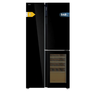 Cecotec 548L Spanish Frost Free Black Glass 3-Door Refrigerator w/ Wine Cellar| Inverter Plus Compressor, MultiAirFlow, Fast Cooling [Bolero CoolMarket TDW 548 Black Glass E]