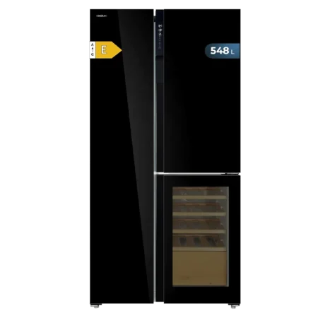 Cecotec 548L Spanish Frost Free Black Glass 3-Door Refrigerator w/ Wine Cellar| Inverter Plus Compressor, MultiAirFlow, Fast Cooling [Bolero CoolMarket TDW 548 Black Glass E]