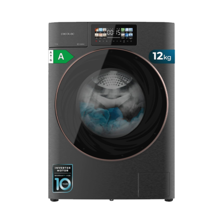 Cecotec 12kg Spanish Front Load Self-Dosing Washing Machine| 1400 rpm, Direct Drive Motor, 13 Programs, SteamMax, Sanitize, OnSmart and Fuzzy Logic smart functions, Smooth Wash, XXL Door, Interior Light [Bolero DressCode 12950 Autodose Direct Drive 3D Steel]