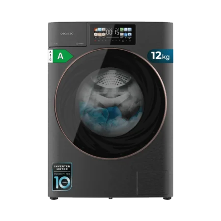 Cecotec 12kg Spanish Front Load Self-Dosing Washing Machine| 1400 rpm, Direct Drive Motor, 13 Programs, SteamMax, Sanitize, OnSmart and Fuzzy Logic smart functions, Smooth Wash, XXL Door, Interior Light [Bolero DressCode 12950 Autodose Direct Drive 3D Steel]