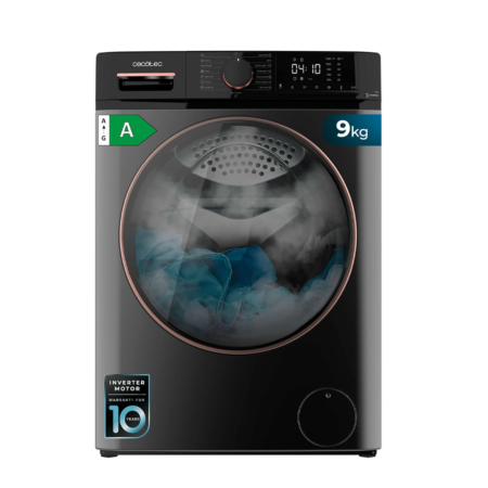 Cecotec 9kg Spanish Front Load Washing Machine| 1400 rpm, Motor Inverter Plus, 15 Programs, OnSmart, Fuzzy Logic, Smooth Wash, Stop&Go, Antibacterial Rubber, Drum Clean [Bolero DressCode 9610 Inverter Steel A]