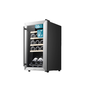 Cecotec 15-Bottle Wine Cooler| 44L Capacity, Stainless Steel Wine Cellar, Compressor, Temperature Adjustable 5-18 °C, Touch Panel [Bolero GrandSommelier 1550]