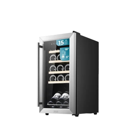 Cecotec Spanish 15-Bottle Wine Cooler| 44L Capacity, Stainless Steel Wine Cellar, Compressor, Temperature Adjustable 5-18 °C, Touch Panel [Bolero GrandSommelier 1550]