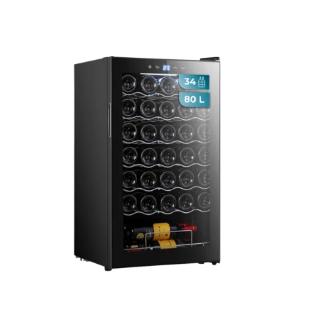 Cecotec 34-Bottle Spanish Wine Cooler| 80L Capacity, Compressor, Temperature Adjustable 5-18 °C, Touch Panel, Black [Bolero GrandSommelier 34030]