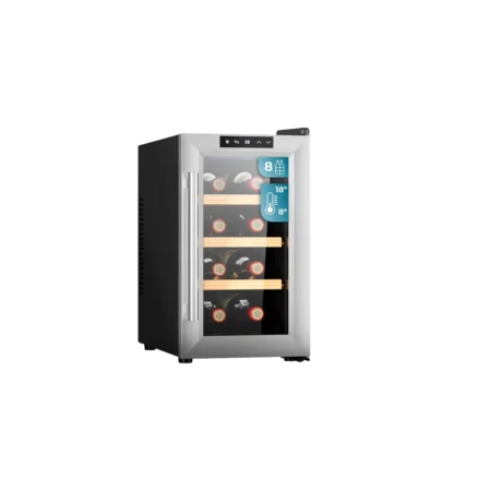 Cecotec 8-Bottle Wine Cooler| 44L Capacity, Thermoelectric, Low Noise and High Performance, Adjustable Temperature: 8-18ºC, LED Interior Lighting [Bolero GrandSommelier 830 CoolWood]