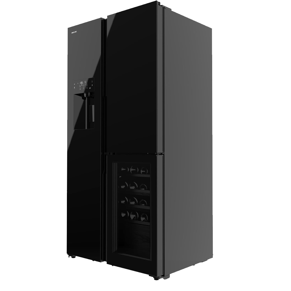cecotec-Bolero-CoolMarket-TDW-529-WID-Black-Glass-E-3-DOOR-FRIDGE-FREEZER.