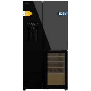Cecotec 529L Spanish Frost Free Bolero CoolMarket Black Glass E 3-Door Refrigerator w/ Wine Cellar, Water Dispenser & Icemaker| Inverter Plus Compressor, MultiAirFlow, Fast Cooling [TDW 529 WID]
