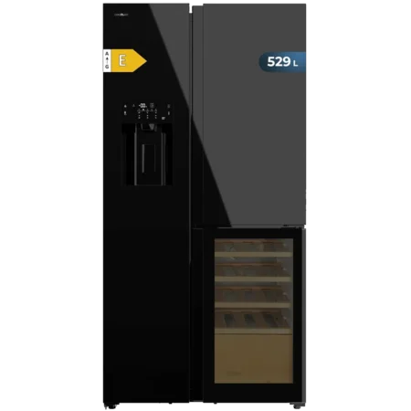 Cecotec 529L Spanish Frost Free Bolero CoolMarket Black Glass E 3-Door Refrigerator w/ Wine Cellar, Water Dispenser & Icemaker| Inverter Plus Compressor, MultiAirFlow, Fast Cooling [TDW 529 WID]