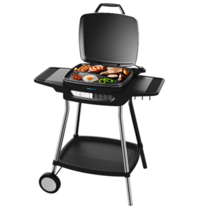 Cecotec 2000W Spanish PerfectCountry 2000 EasyMove BBQ Grill| Electric Barbecue, Mixed and Non-Stick Surface, Hinged Lid, Adjustable Thermostat, Grease Collection Tray, Steel Legs & Wheels [PerfectCountry 2000 EasyMove]