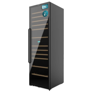 Cecotec 176-Bottle Wine Cooler| Dual Cooling, 2 Temperature Zones, Range 5-20ºC, LED Display, Double UV Glass, 12 Wooden Shelves, LED Light, Temperature and Door Alarm, Activated Carbon Filter, Compressor [Bolero GrandSommelier Duo 176000 Black]