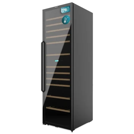 Cecotec Spanish 176-Bottle Wine Cooler| Dual Cooling, 2 Temperature Zones, Range 5-20ºC, LED Display, Double UV Glass, 12 Wooden Shelves, LED Light, Temperature and Door Alarm, Activated Carbon Filter, Compressor [Bolero GrandSommelier Duo 176000 Black]