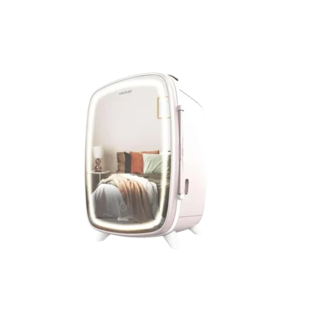 Cecotec Spanish 6L Rose Mini Cosmetic Fridge w/ Mirror Door Exterior| LED Light with 3 Intensities, Cooling up to 10ºC [CoolingBeauty 6000 Mirror Rose]