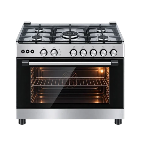 Midea 90×60 5 Burner Gas Cooker w/ Grill & Rotisserie | Inox, Auto Ignition [LMG90030]