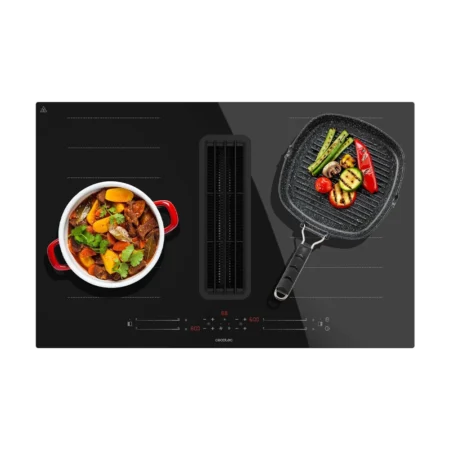 Cecotec Spanish 7400W 2-one FullFlex Glass-ceramic Induction Hob w/ Integrated Extractor Hood | 15 Power Levels with Booster Function, Timer, Residual Heat Indicator, Kid Lock, Automatic Safety Switch-off, 630m³/h Extraction, 3 Extraction Speeds with Booster Function, Automatic Hood Control, Carbon Filters, Touch Slider Control [Bolero Squad IH 4800 FullFlex80]