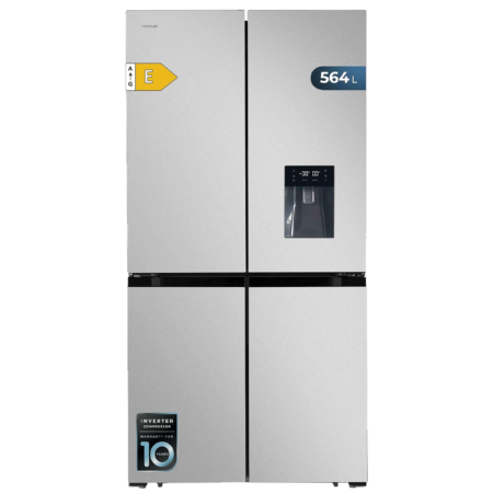 Cecotec 564L Frostless Stainless Steel Cross Door Inverter Refrigerator w/ Water Dispenser| Low Power Consumption, Inverter Plus Motor, Total NoFrost, Fast Cooling, Fast Freezing, MultiAirFlow, Metal Cooling, Designed in Spain [Bolero CoolMarket 4D 564 Inox E]