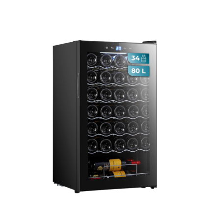 Cecotec 34-Bottle Wine Cooler| Black Compressor Wine Cellar, Compressor Cooling System, High Performance, Adjustable Temperature, Interior LED Light [Bolero GrandSommelier 34030 Black Compressor]