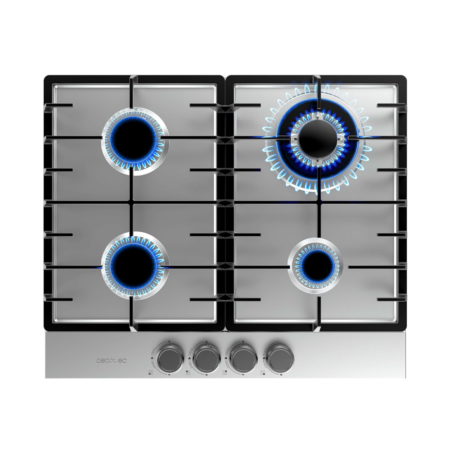 Cecotec Bolero Squad G 4200F 60cm Built-in Inox Gas Hob| 8000W, 4 Burners, Stainless Steel, Cast Iron Grate, Triple Crown WOK Burner, 8kW power, triple crown WOK burner, Automatic Ignition, Valve Safety System [Bolero Squad G 4200F Inox]