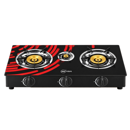 H&A 3 Burner Tempest Glass Automatic Gas Stove| 3D Glass [H&A-GG8003]